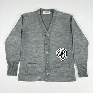 Vintage Warner Bros WB Logo Gray Cardigan Sweater  42 Starwears Size med/large